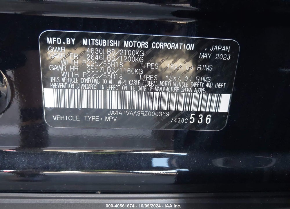 2024 MITSUBISHI ECLIPSE CROSS BLACK EDITION /LE /RALLIART /SE VIN: JA4ATVAA9RZ000369