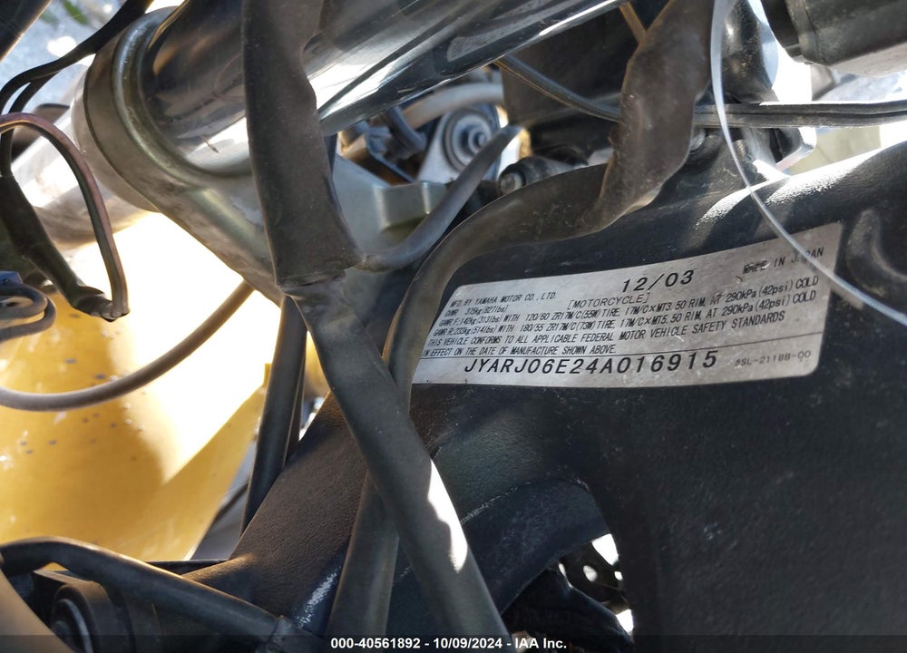 2004 YAMAHA YZFR6 L VIN: JYARJ06E24A016915