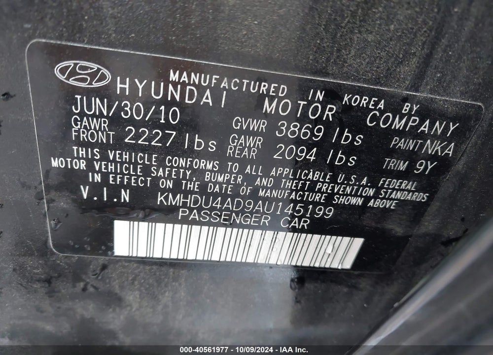 2010 HYUNDAI ELANTRA GLS VIN: KMHDU4AD9AU145199