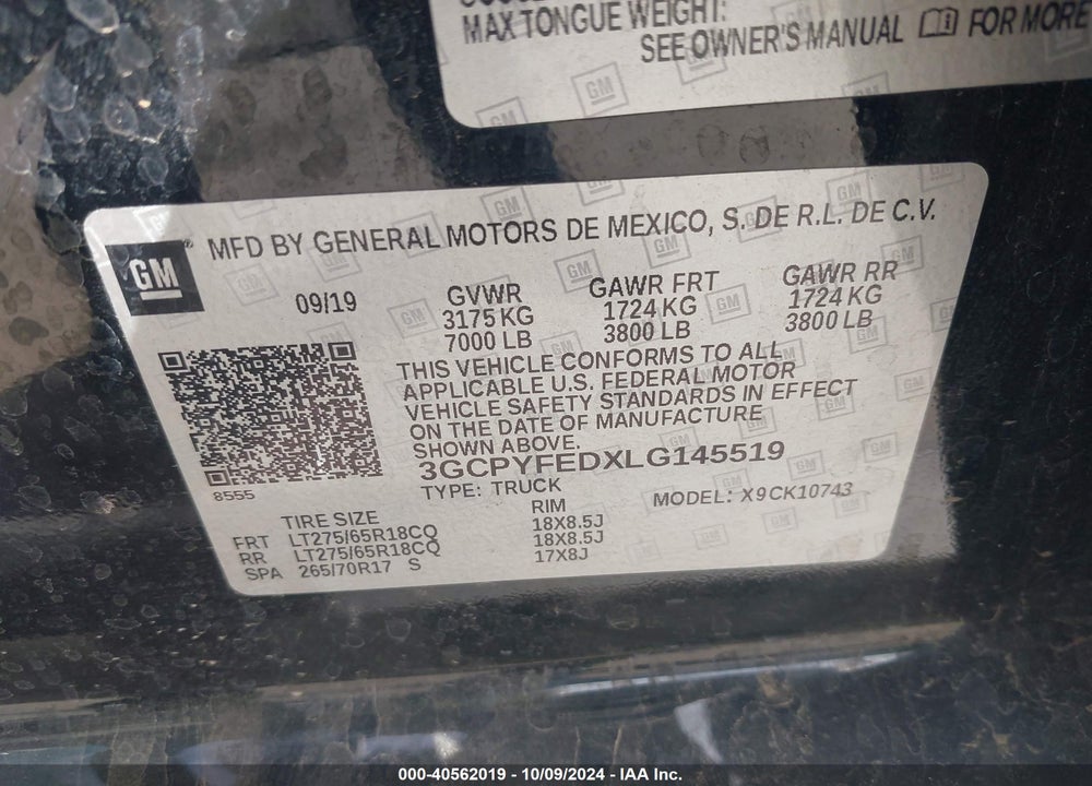 2020 CHEVROLET SILVERADO 1500 4WD STANDARD BED LT TRAIL BOSS VIN: 3GCPYFEDXLG145519