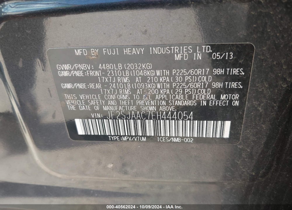 2014 SUBARU FORESTER 2.5I VIN: JF2SJAAC7EH444054