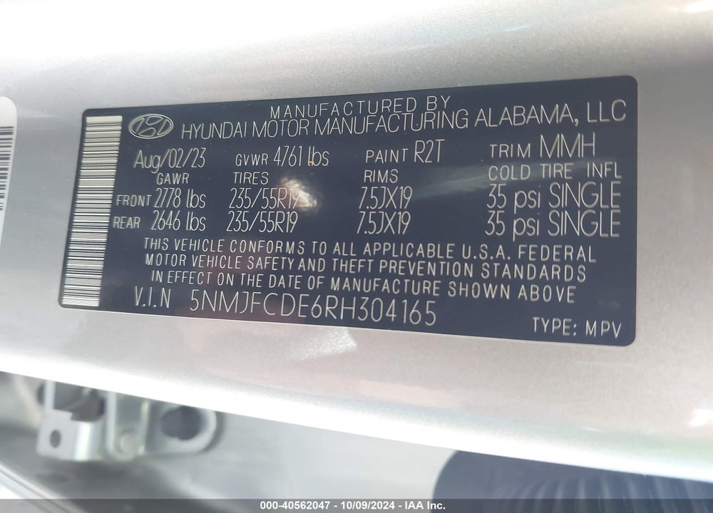 2024 HYUNDAI TUCSON SEL VIN: 5NMJFCDE6RH304165