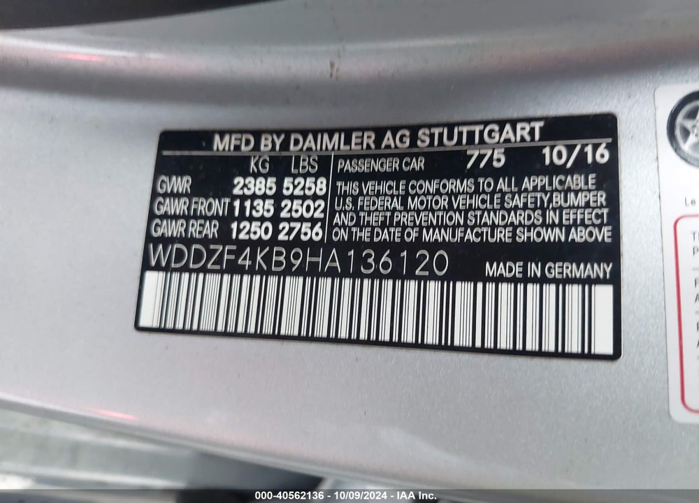 2017 MERCEDES-BENZ E 300 4MATIC VIN: WDDZF4KB9HA136120