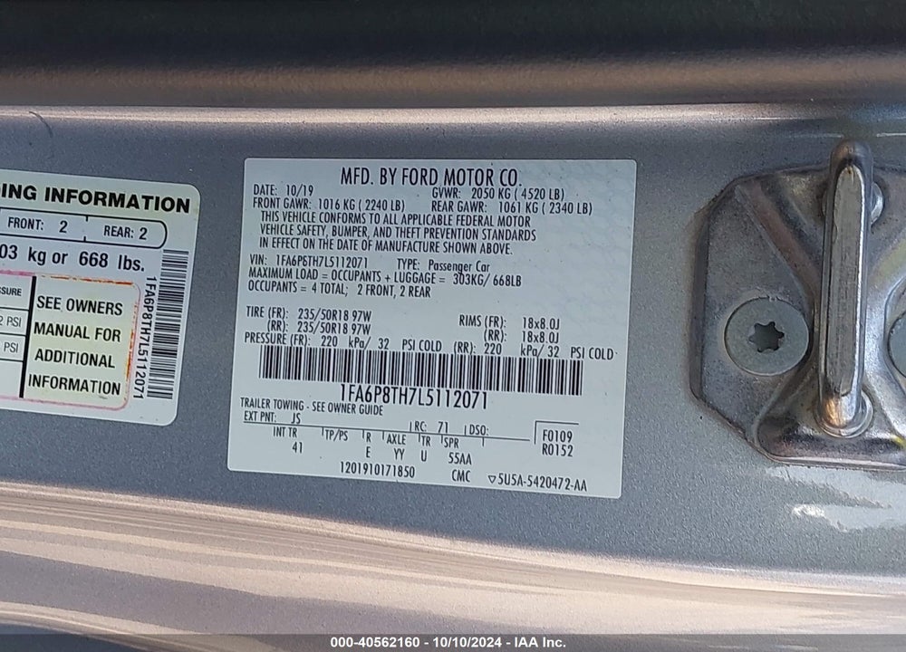 2020 FORD MUSTANG ECOBOOST PREMIUM VIN: 1FA6P8TH7L5112071