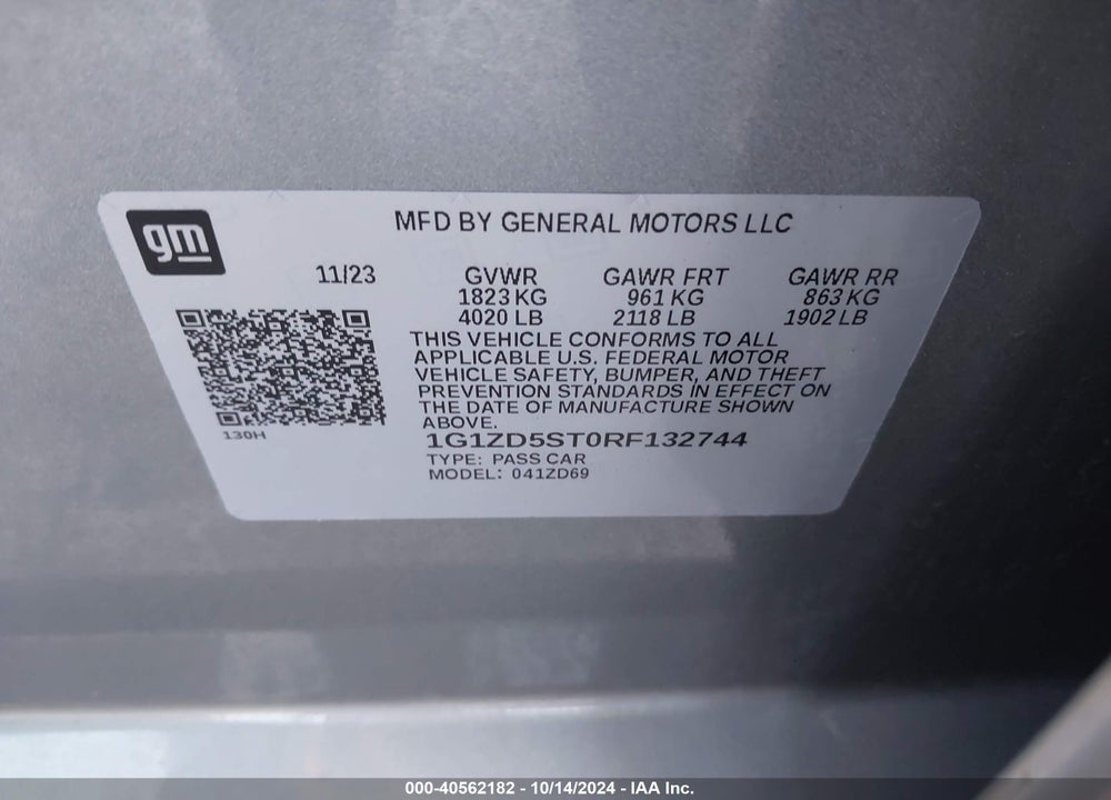 2024 CHEVROLET MALIBU FWD 1LT VIN: 1G1ZD5ST0RF132744