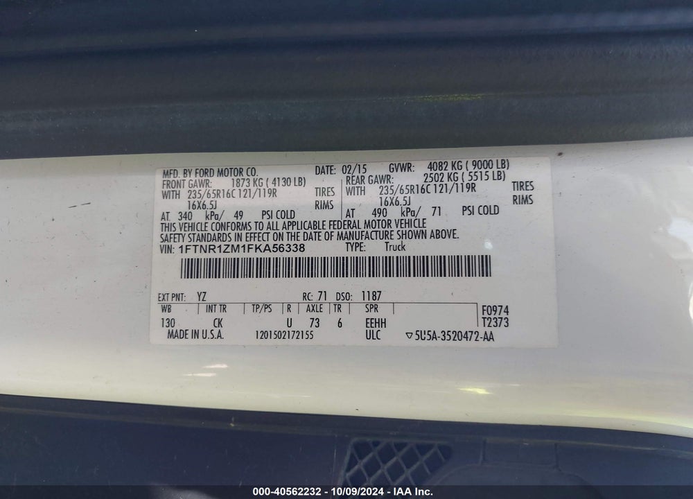 2015 FORD TRANSIT-250 VIN: 1FTNR1ZM1FKA56338