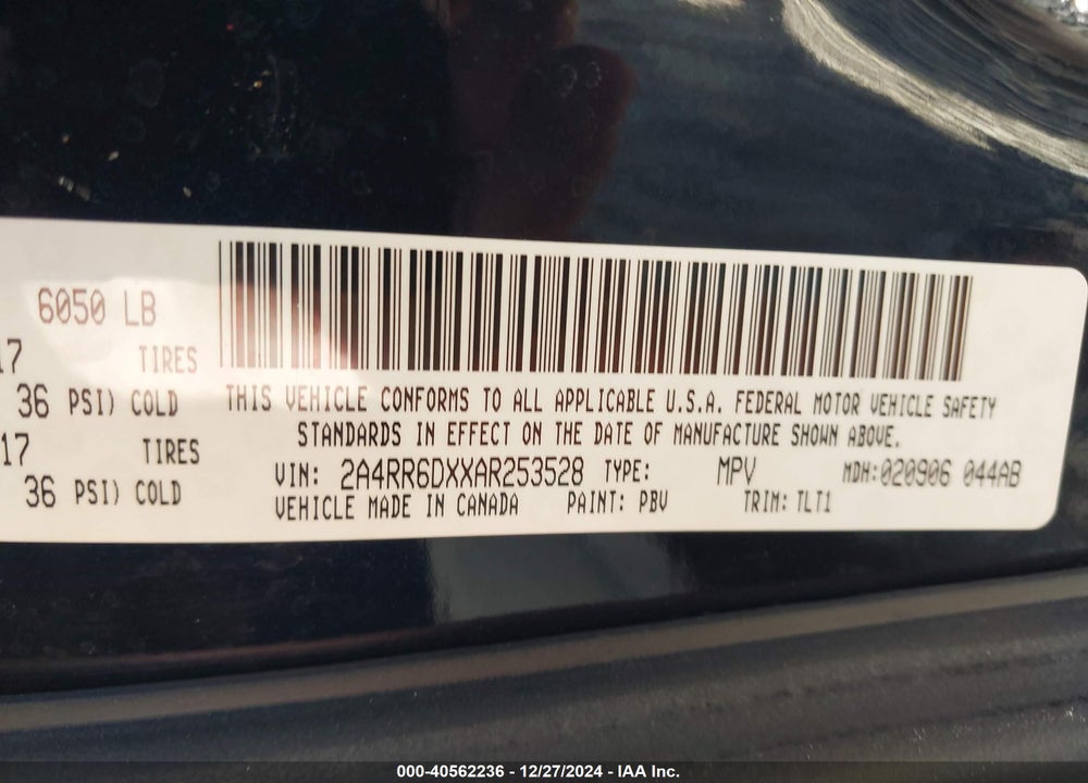 2010 CHRYSLER TOWN & COUNTRY LIMITED VIN: 2A4RR6DXXAR253528