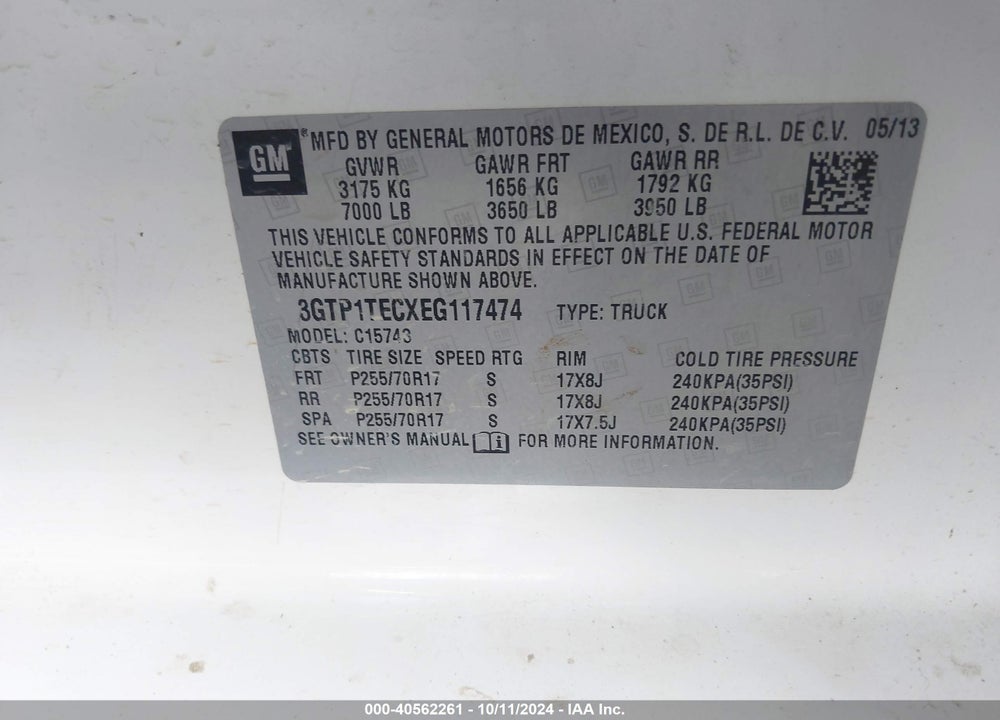 2014 GMC SIERRA 1500 VIN: 3GTP1TECXEG117474