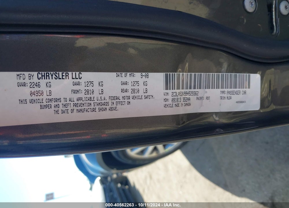 2009 CHRYSLER 300 TOURING VIN: 2C3LA53V99H529362
