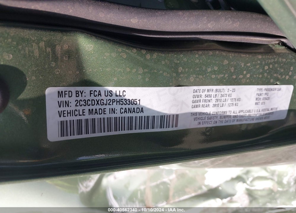 2023 DODGE CHARGER SCAT PACK VIN: 2C3CDXGJ2PH533051