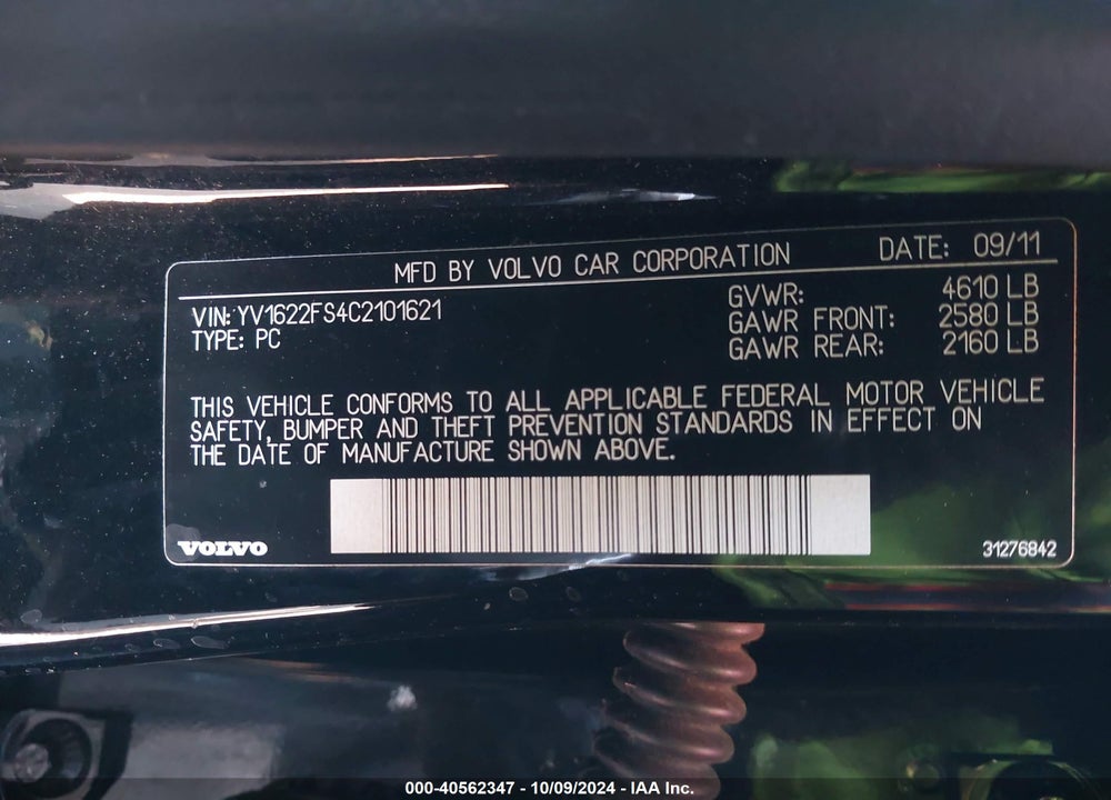 2012 VOLVO S60 T5 VIN: YV1622FS4C2101621