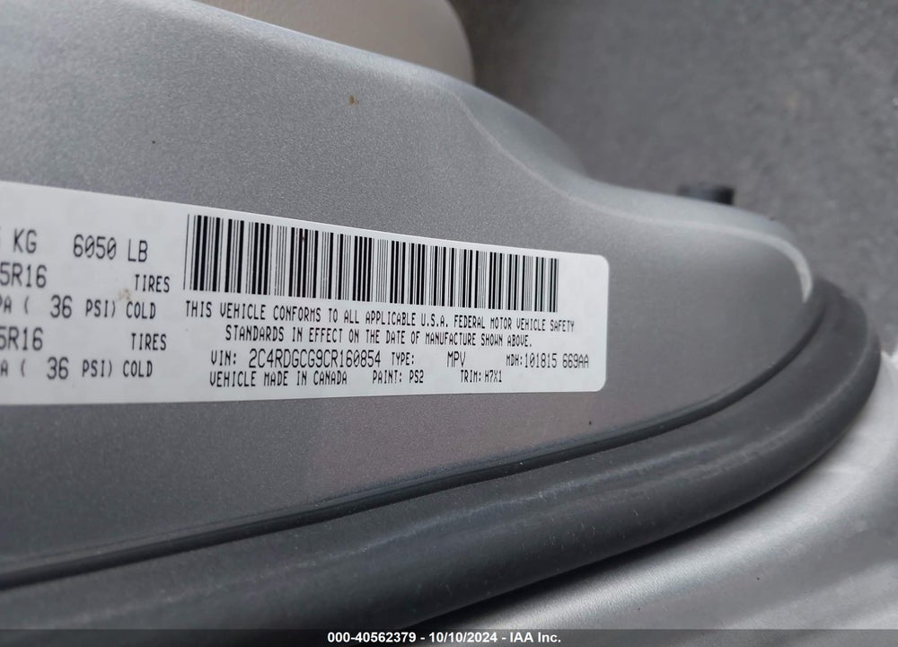 2012 DODGE GRAND CARAVAN SXT VIN: 2C4RDGCG9CR160854