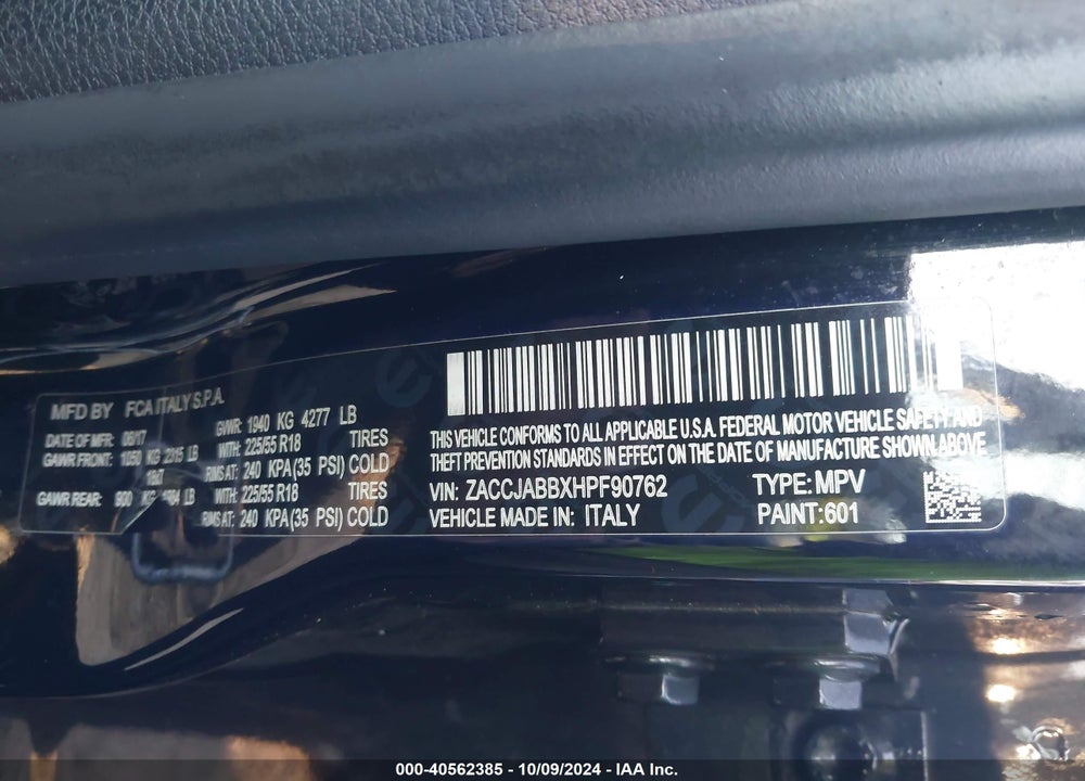 2017 JEEP RENEGADE ALTITUDE FWD VIN: ZACCJABBXHPF90762