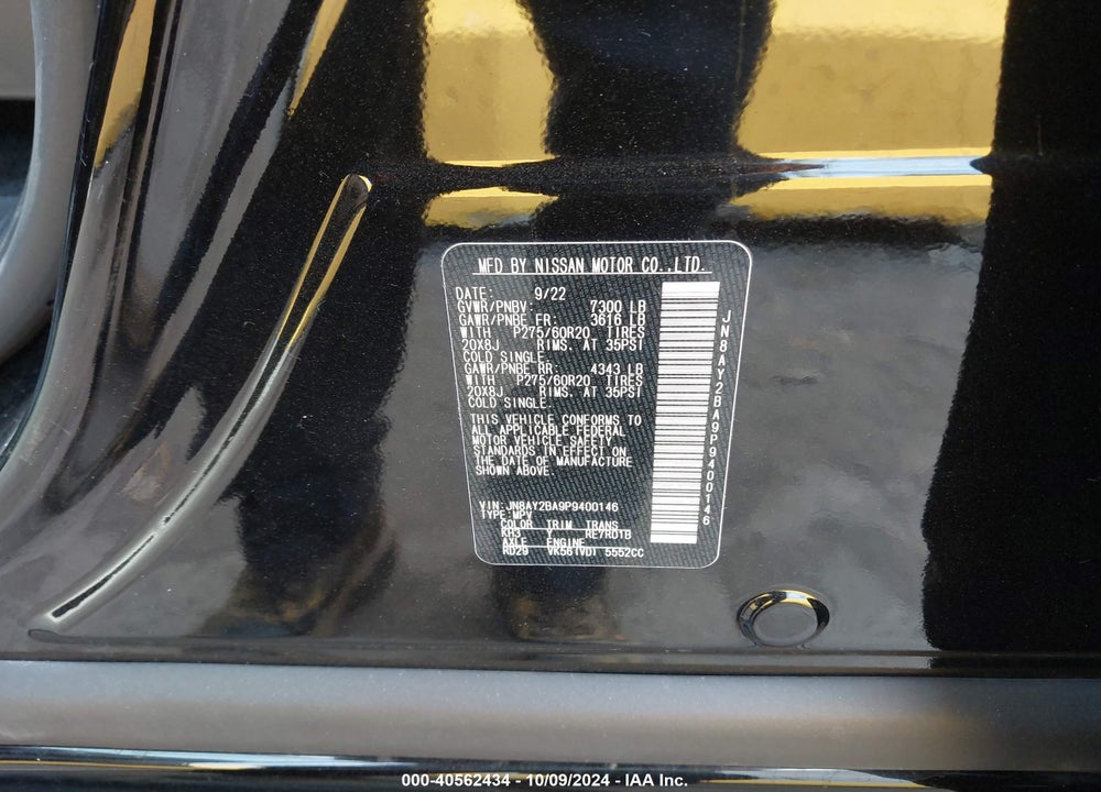2023 NISSAN ARMADA SL 2WD VIN: JN8AY2BA9P9400146