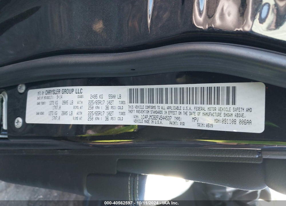 2015 JEEP CHEROKEE LATITUDE VIN: 1C4PJMCB2FW544537