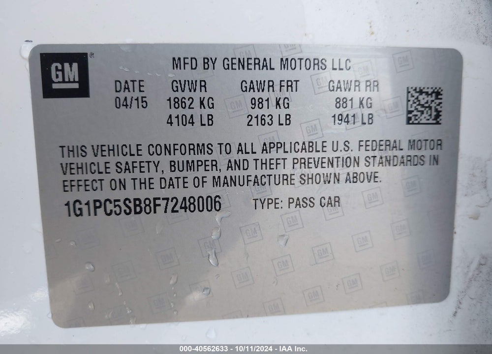 2015 CHEVROLET CRUZE VIN: 1G1PC5SB8F7248006