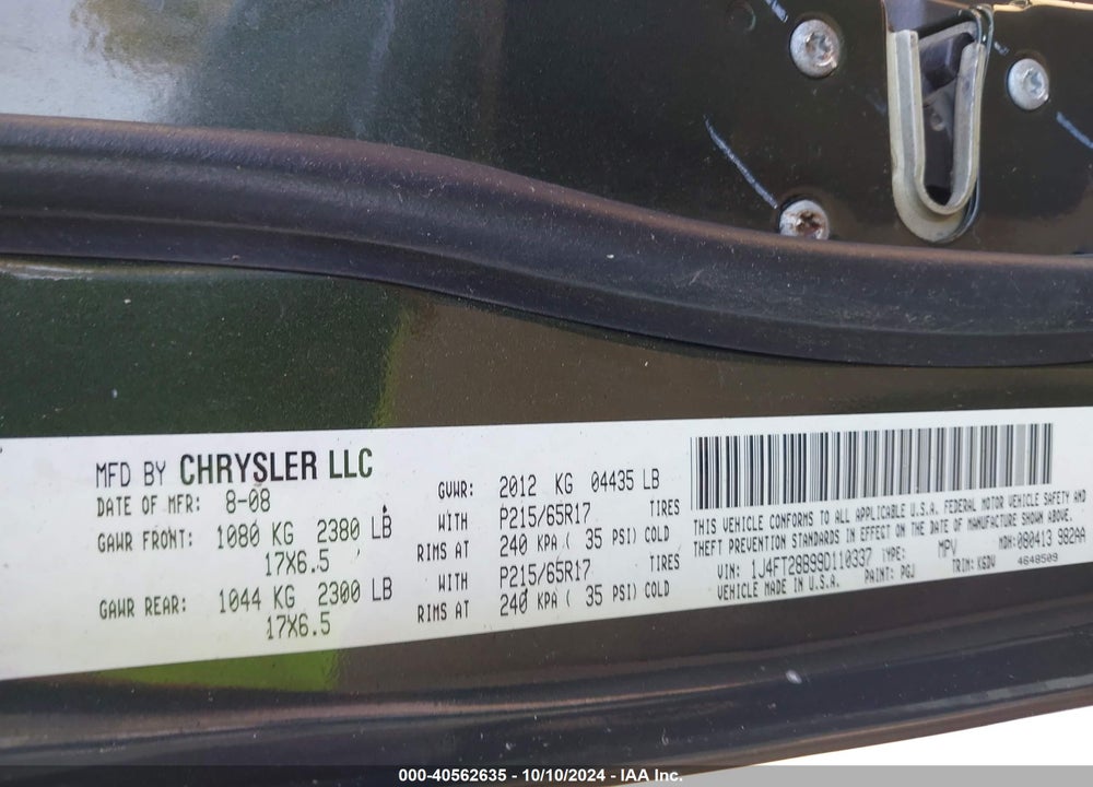 2009 JEEP PATRIOT SPORT VIN: 1J4FT28B99D110337