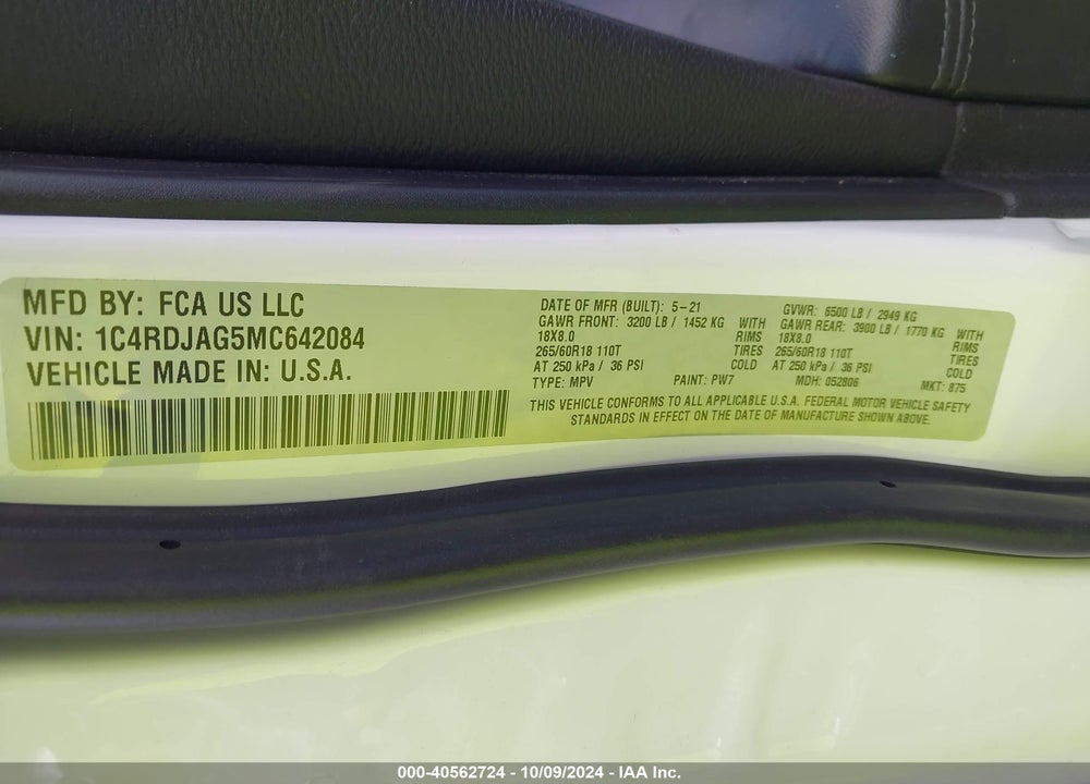 2021 DODGE DURANGO SXT PLUS AWD VIN: 1C4RDJAG5MC642084