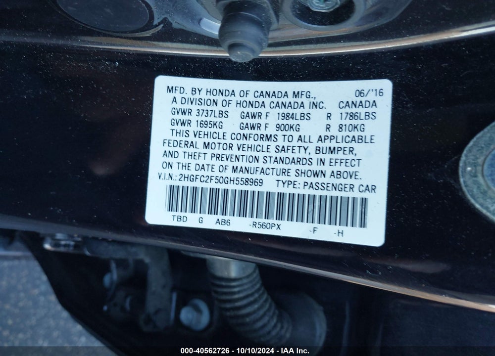 2016 HONDA CIVIC LX VIN: 2HGFC2F50GH558969