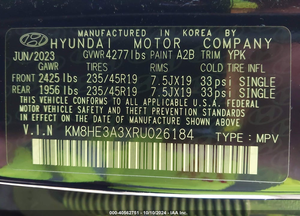 2024 HYUNDAI KONA LIMITED VIN: KM8HE3A3XRU026184