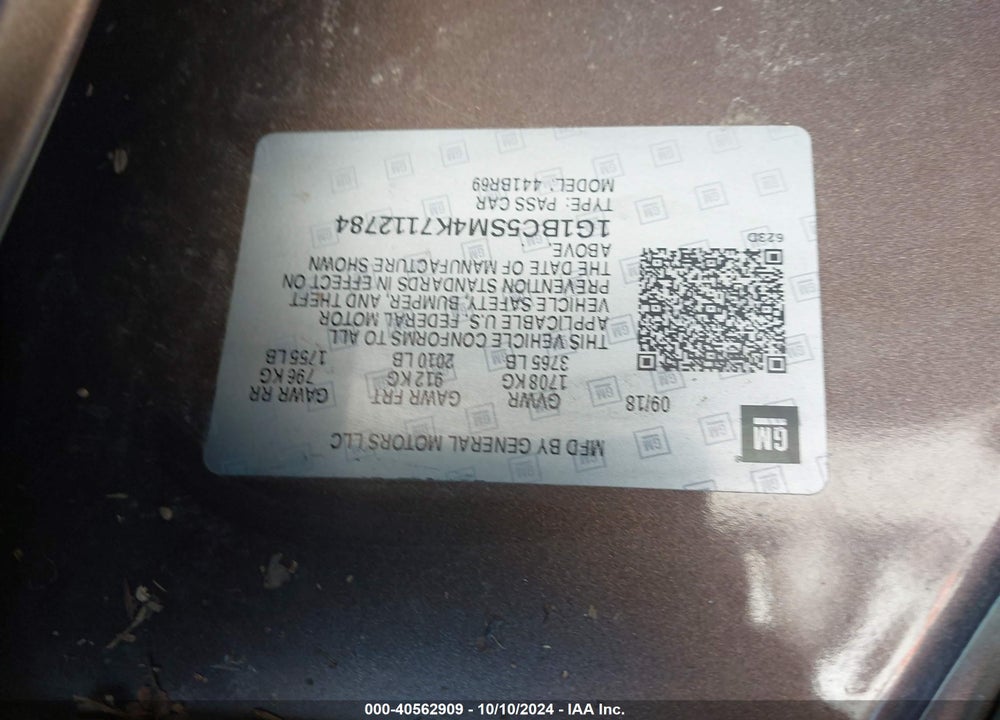 2019 CHEVROLET CRUZE LS VIN: 1G1BC5SM4K7112784