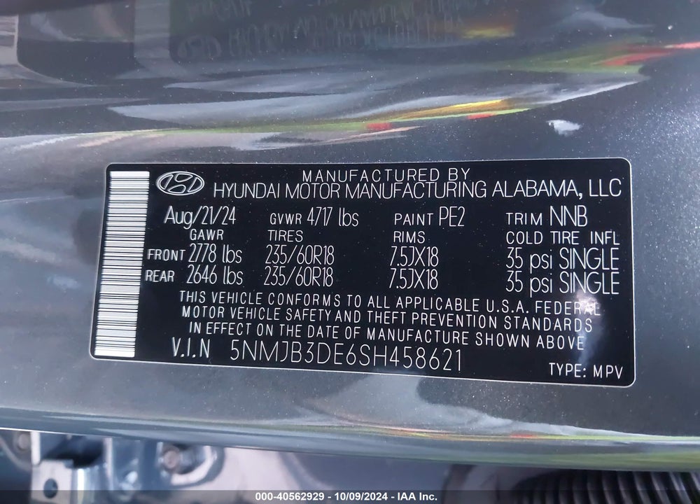 2025 HYUNDAI TUCSON SEL VIN: 5NMJB3DE6SH458621