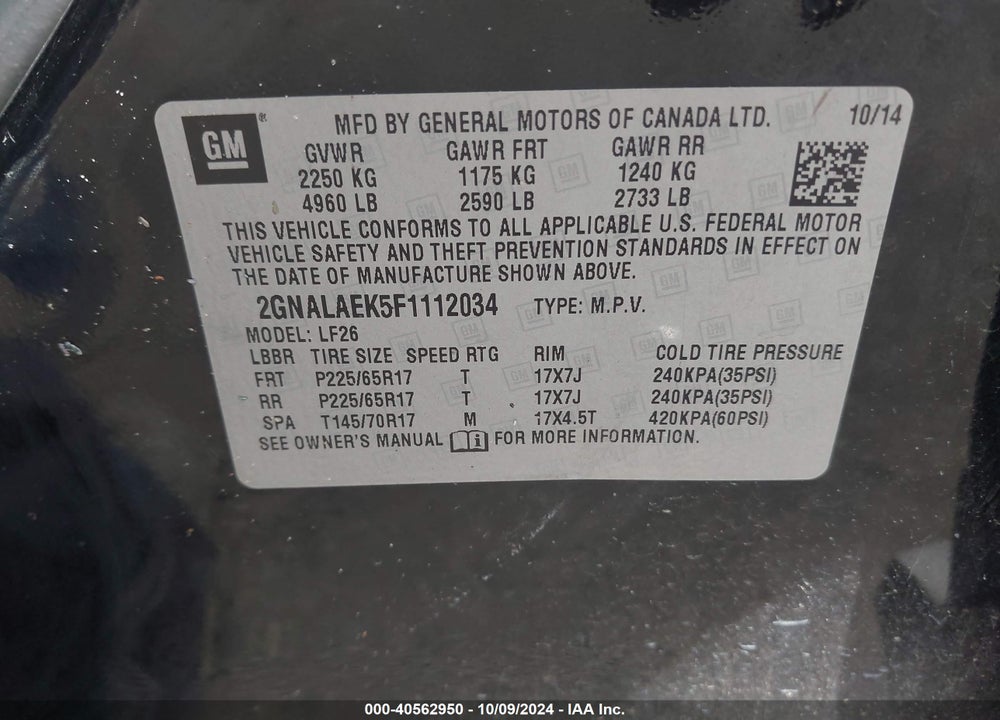 2015 CHEVROLET EQUINOX LS VIN: 2GNALAEK5F1112034
