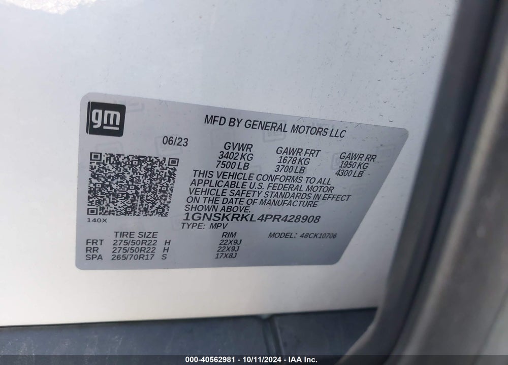 2023 CHEVROLET TAHOE 4WD RST VIN: 1GNSKRKL4PR428908