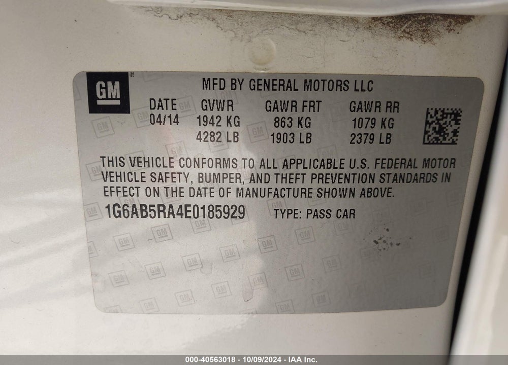 2014 CADILLAC ATS LUXURY VIN: 1G6AB5RA4E0185929
