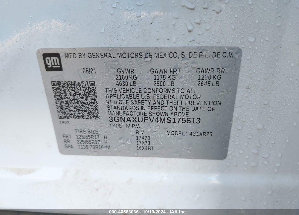 2021 CHEVROLET EQUINOX AWD LT VIN: 3GNAXUEV4MS175613
