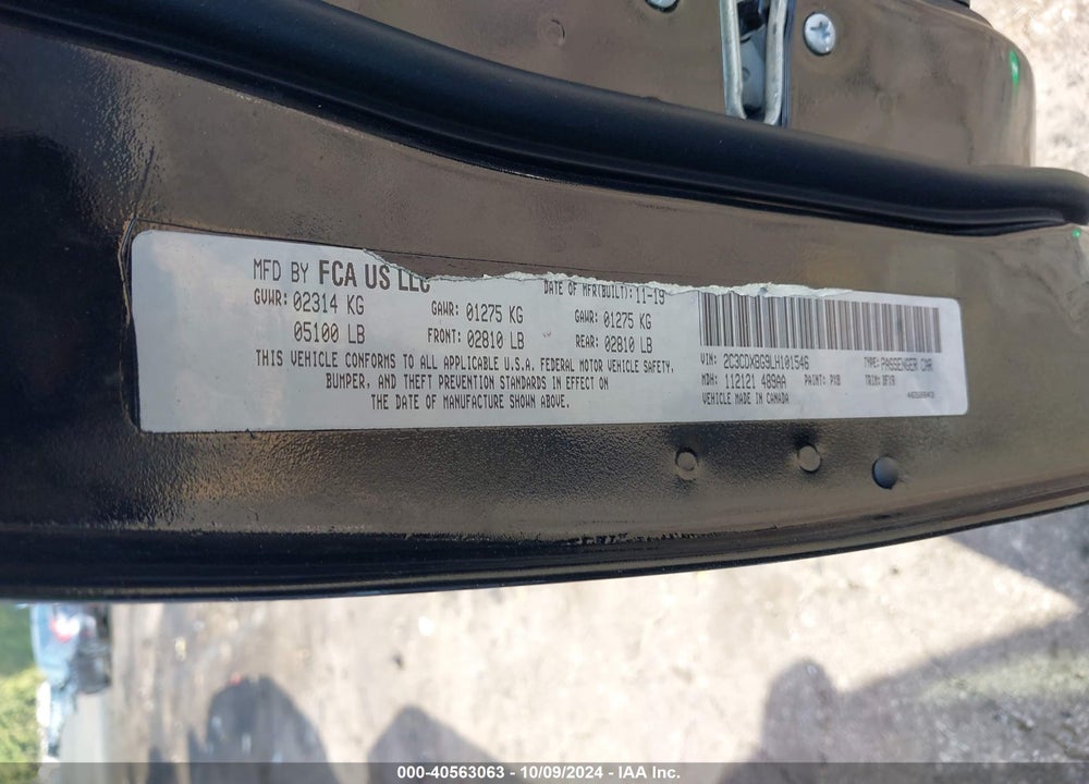 2020 DODGE CHARGER SXT RWD VIN: 2C3CDXBG9LH101546