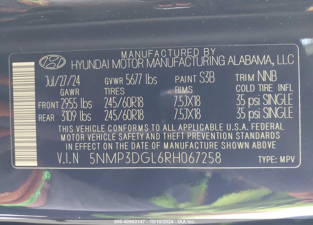 2024 HYUNDAI SANTA FE XRT VIN: 5NMP3DGL6RH067258