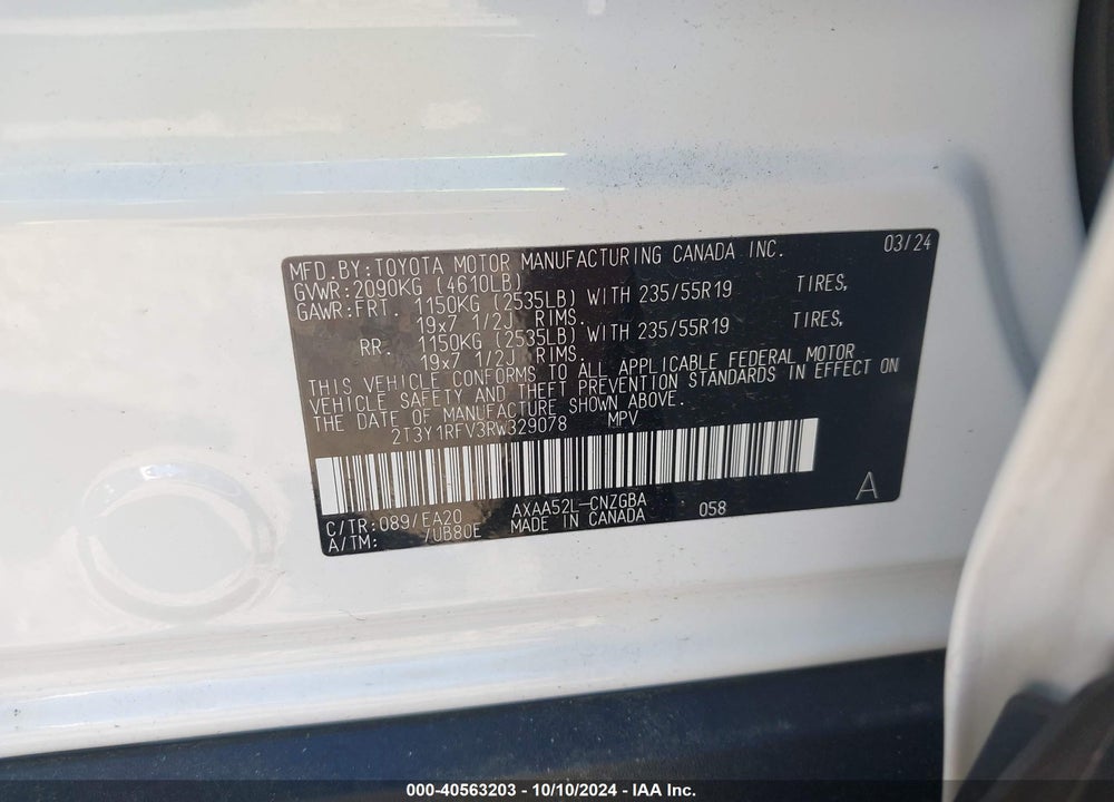 2024 TOYOTA RAV4 LIMITED VIN: 2T3Y1RFV3RW329078