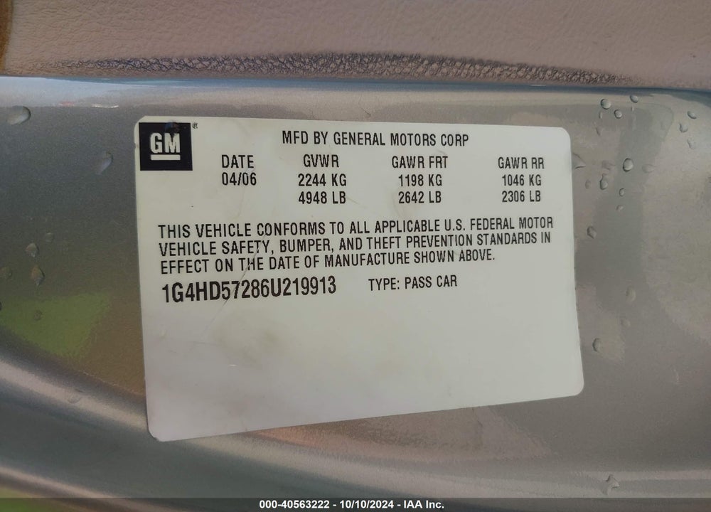 2006 BUICK LUCERNE CXL VIN: 1G4HD57286U219913