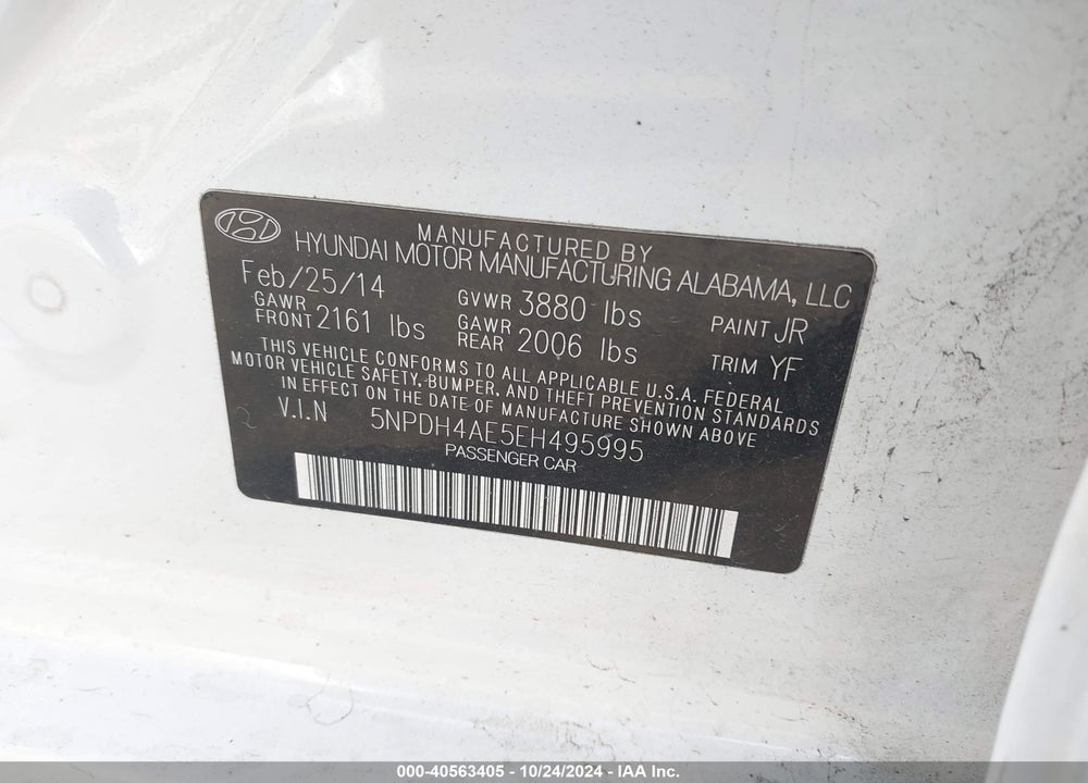 2014 HYUNDAI ELANTRA VIN: 5NPDH4AE5EH495995