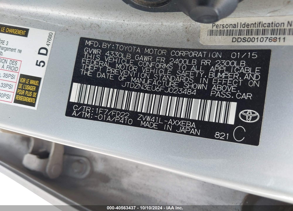 2015 TOYOTA PRIUS V THREE VIN: JTDZN3EU6FJ023484