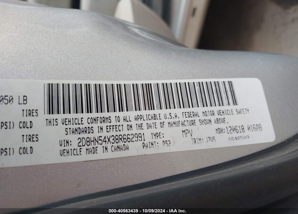 2008 DODGE GRAND CARAVAN SXT VIN: 2D8HN54X38R662991