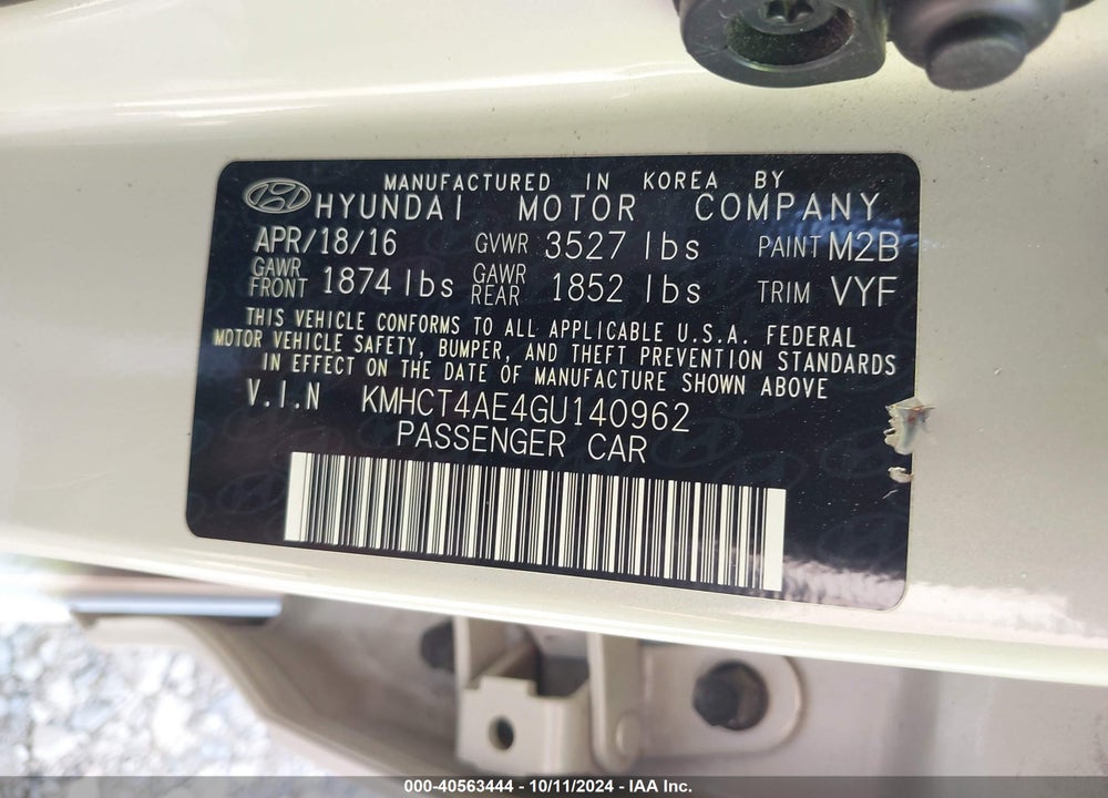 2016 HYUNDAI ACCENT SE VIN: KMHCT4AE4GU140962