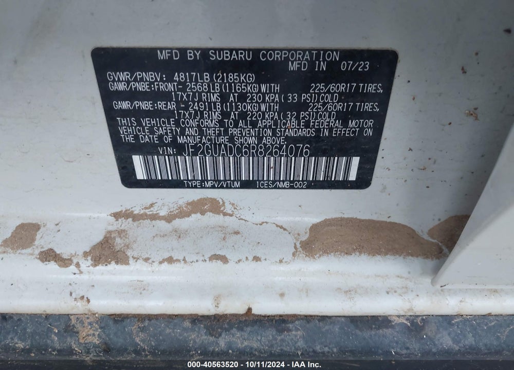 2024 SUBARU CROSSTREK PREMIUM VIN: JF2GUADC6R8264076