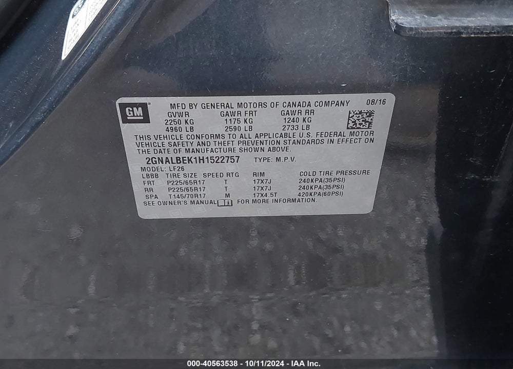 2017 CHEVROLET EQUINOX LS VIN: 2GNALBEK1H1522757