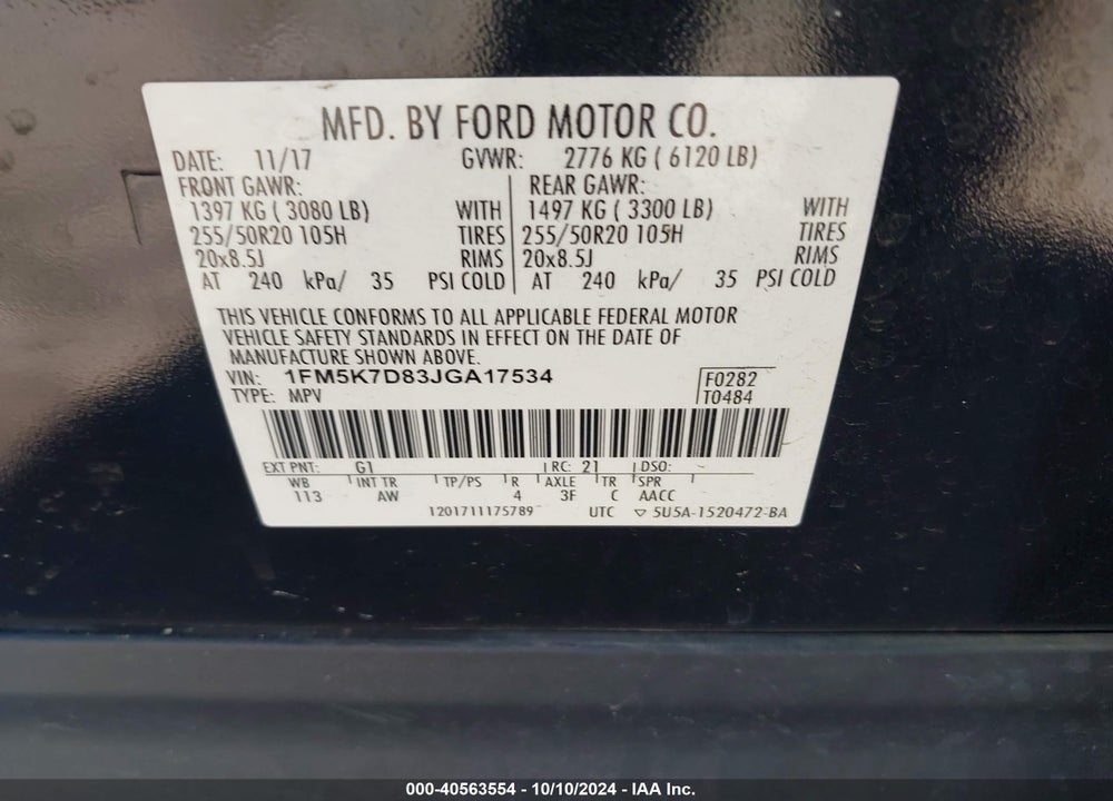 2018 FORD EXPLORER XLT VIN: 1FM5K7D83JGA17534