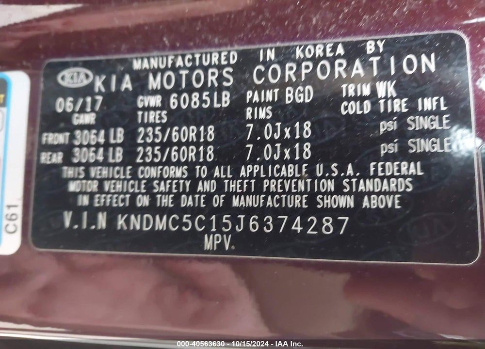 2018 KIA SEDONA SX VIN: KNDMC5C15J6374287