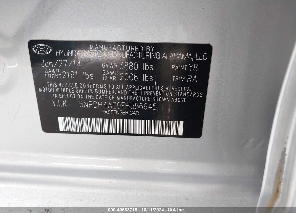 2015 HYUNDAI ELANTRA SE VIN: 5NPDH4AE9FH556945