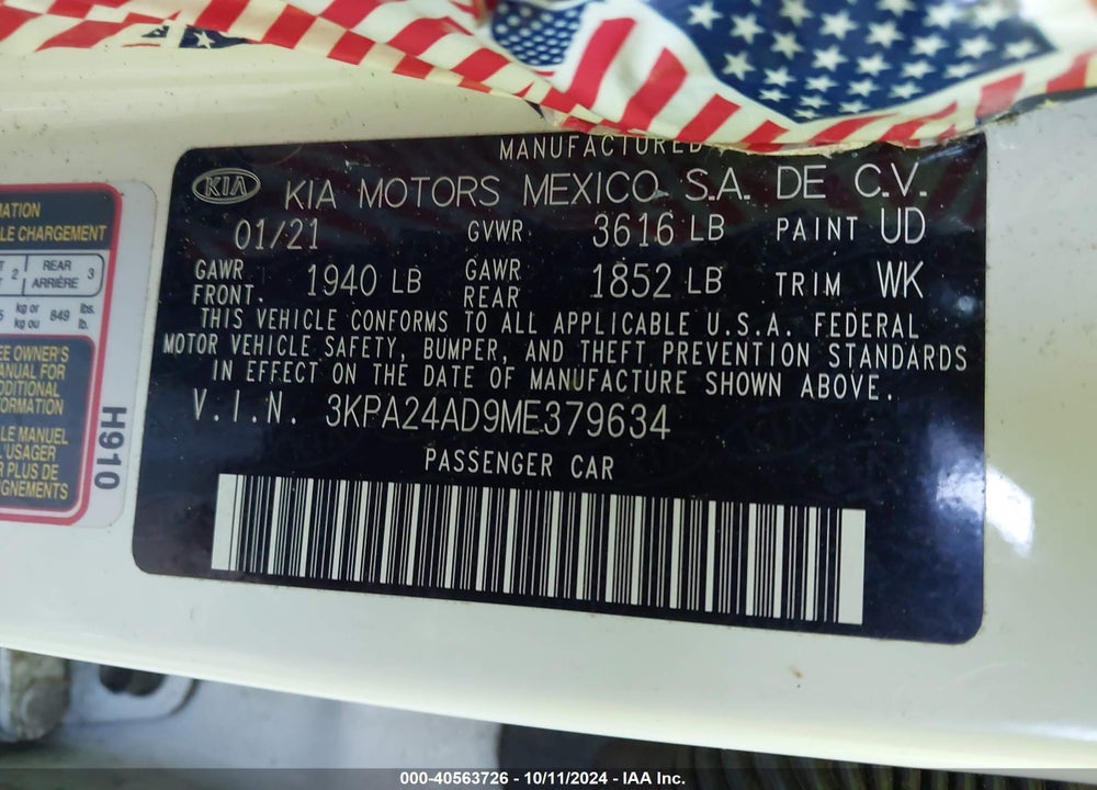 2021 KIA RIO LX VIN: 3KPA24AD9ME379634