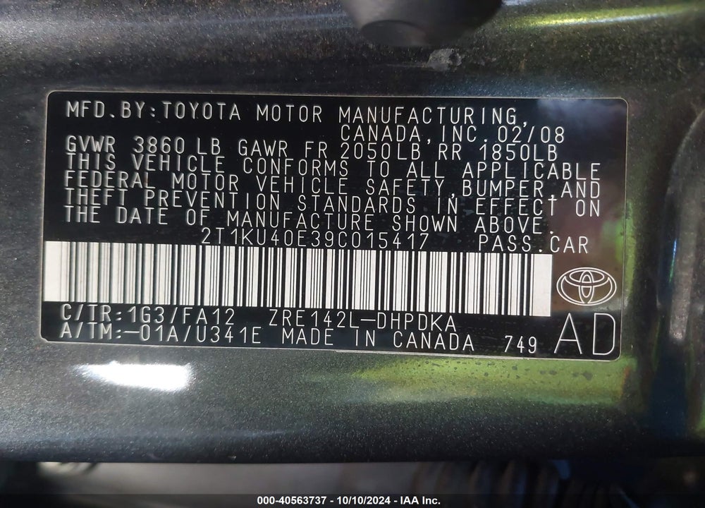 2009 TOYOTA MATRIX VIN: 2T1KU40E39C015417