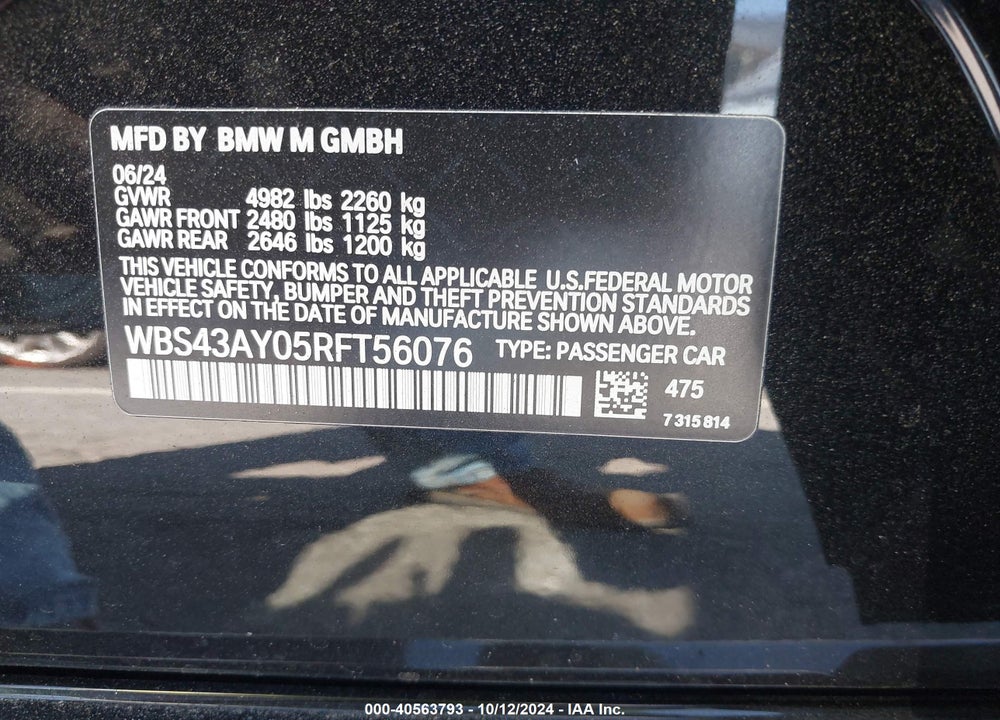 2024 BMW M3 COMPETITION XDRIVE VIN: WBS43AY05RFT56076