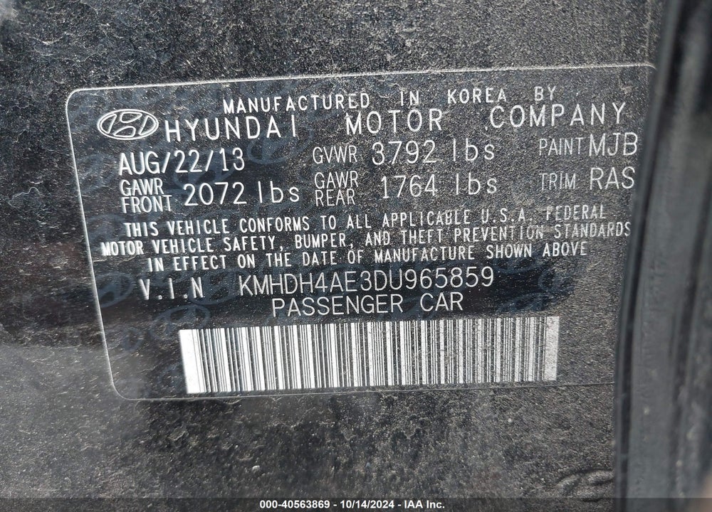 2013 HYUNDAI ELANTRA VIN: KMHDH4AE3DU965859