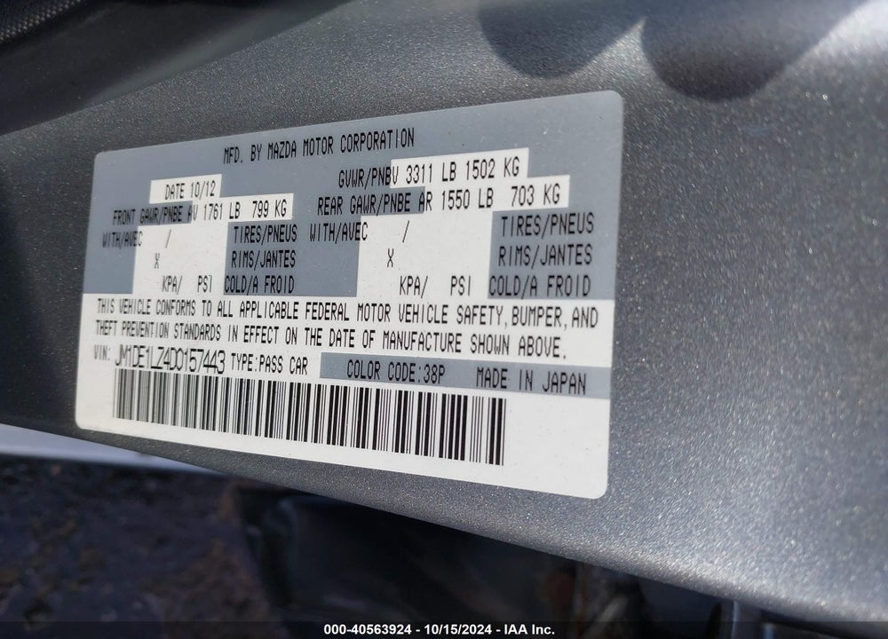 2013 MAZDA 2 TOURING VIN: JM1DE1LZ4D0157443
