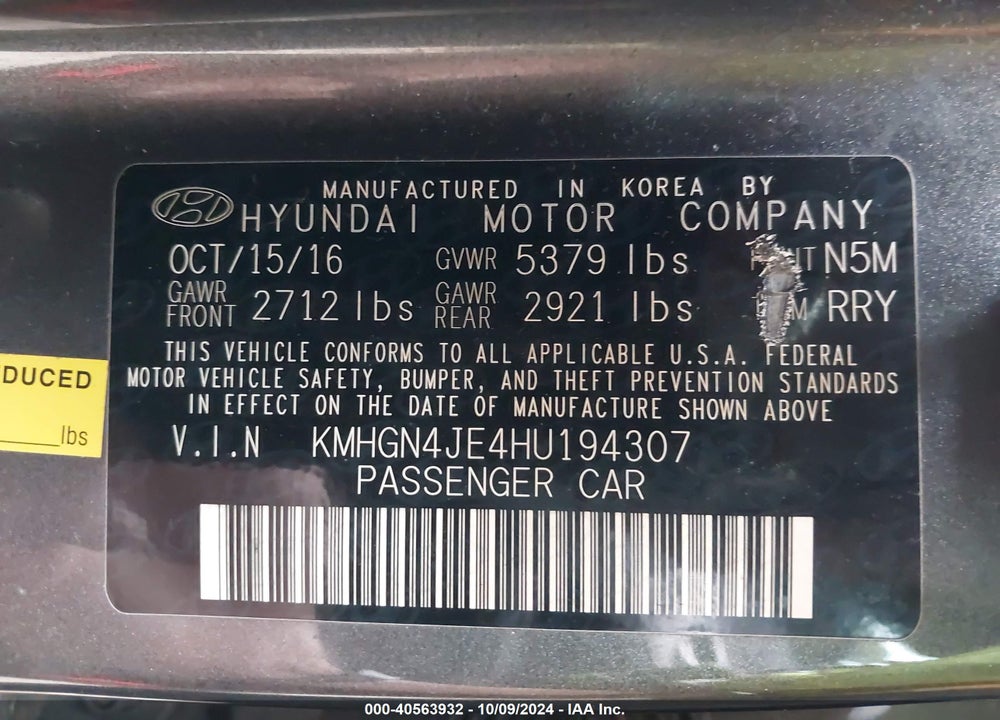 2017 GENESIS G80 3.8 VIN: KMHGN4JE4HU194307
