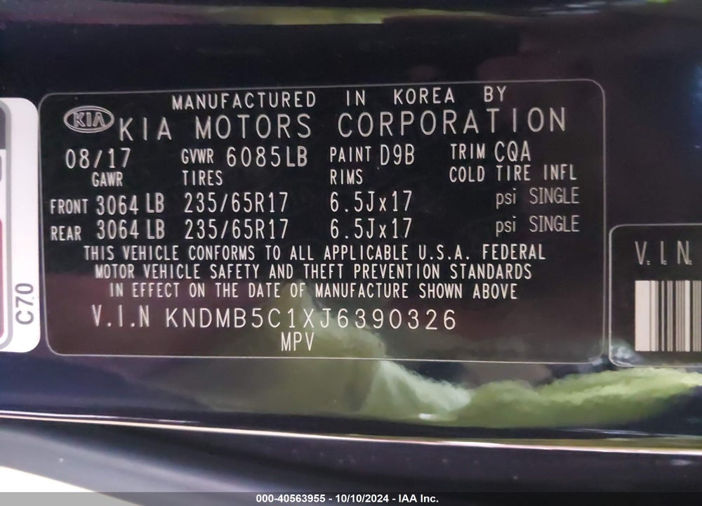 2018 KIA SEDONA LX VIN: KNDMB5C1XJ6390326